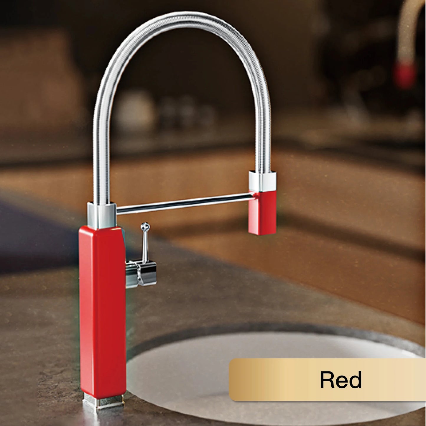 Modern luxury brass red kitchen faucet with retro design, pull-out water outlet, single handle hot and cold water sink Mixer