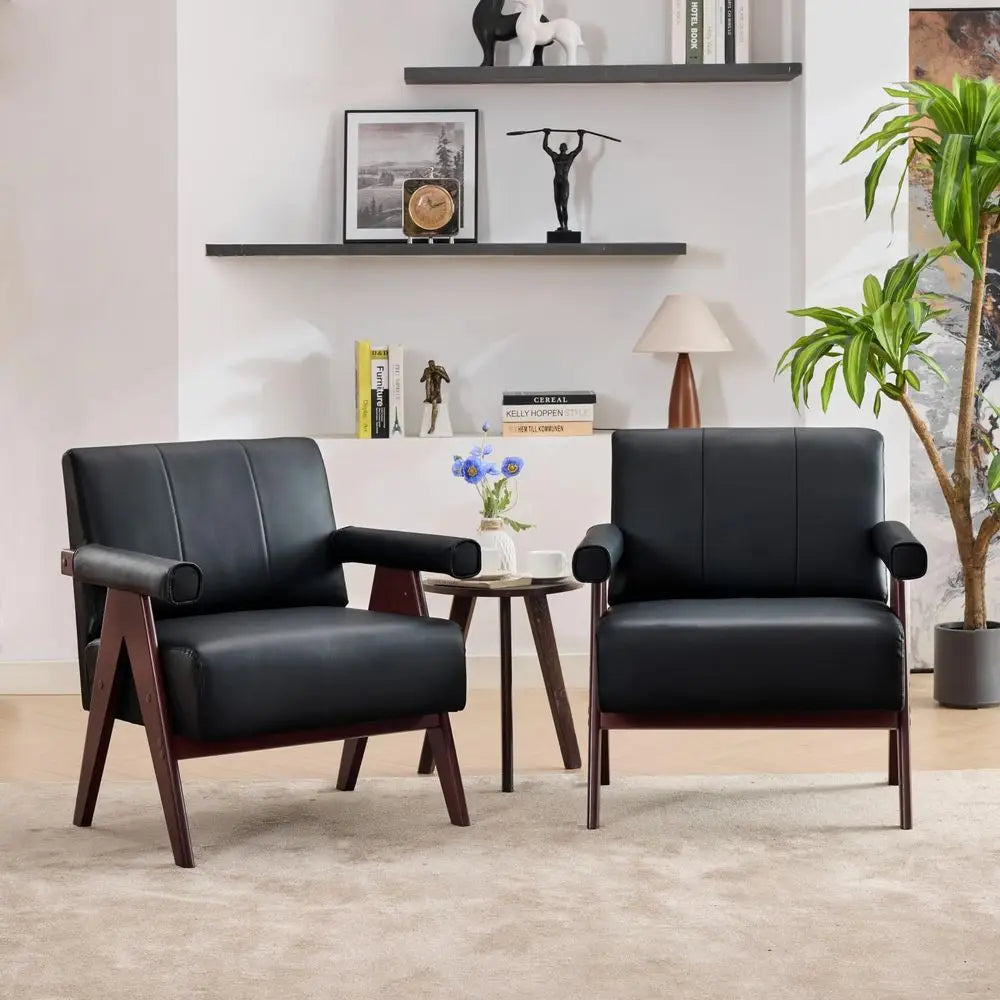 Leather Accent Chairs Set of 2 Mid Century Modern Style