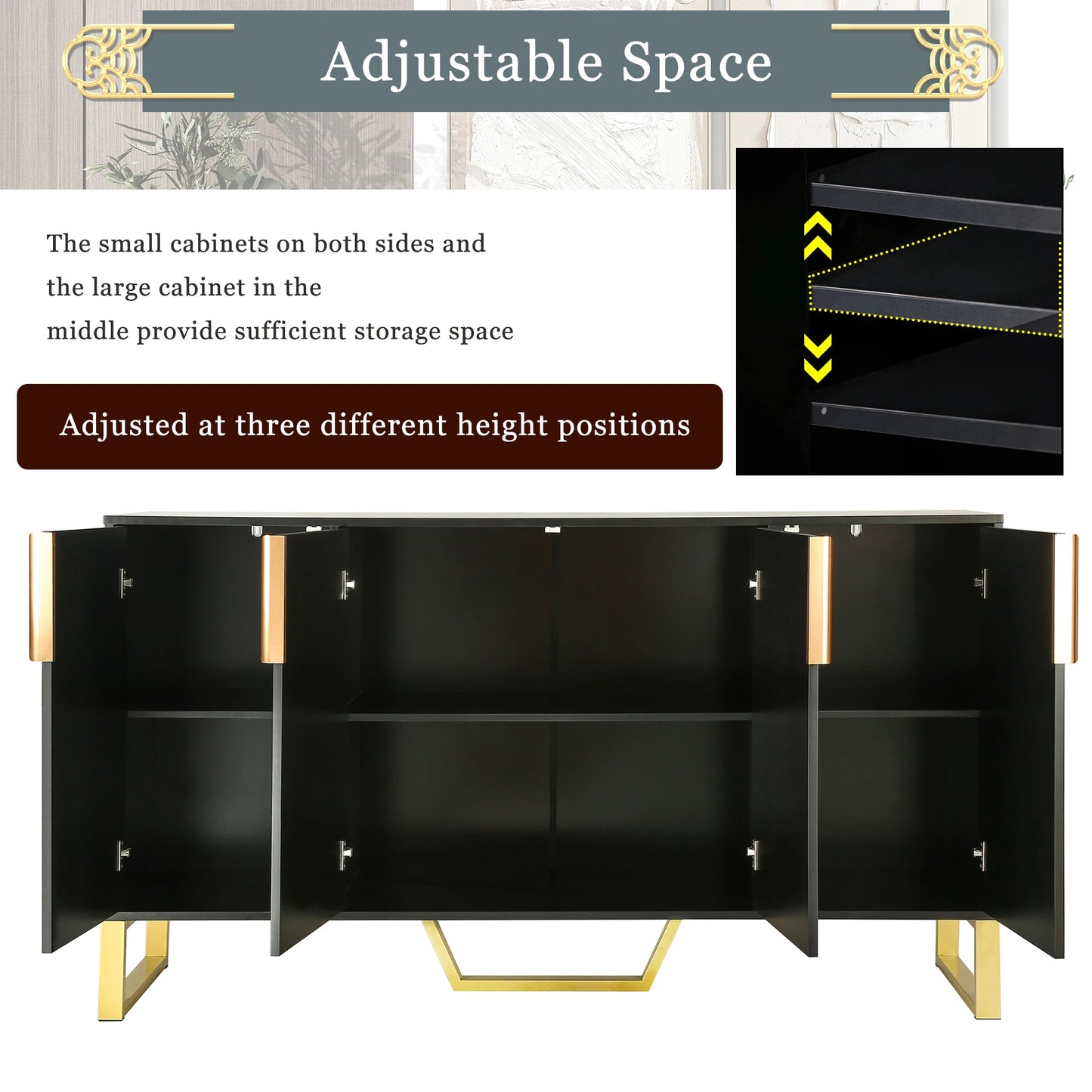 Modern Four Door Sideboard With Metal Handles And Adjustable Shelves