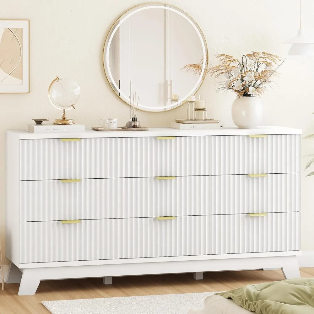 Fluted Dresser With Drawers Modern Wood Chest TV Stand