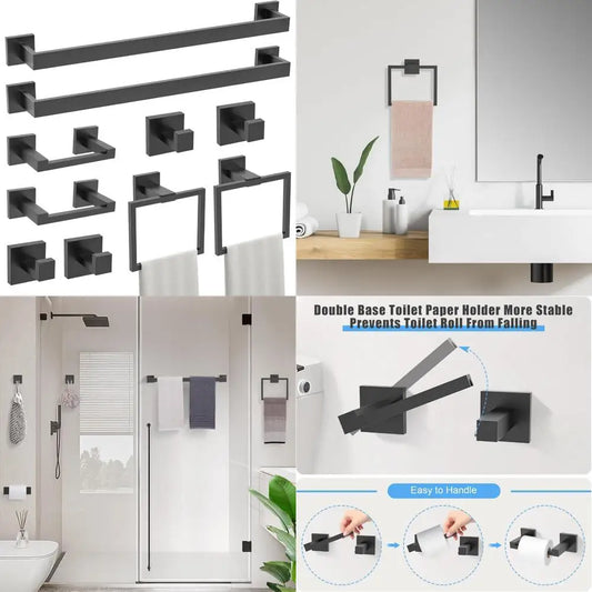 RBXC Matte Black Bath Hardware Set With Towel Bar Holder