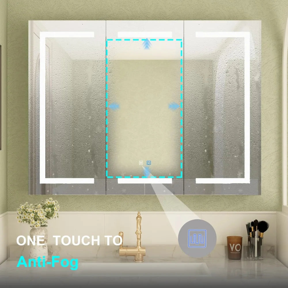 Medicine Cabinet With LED Lighted Mirror Anti Fog Wall Mount