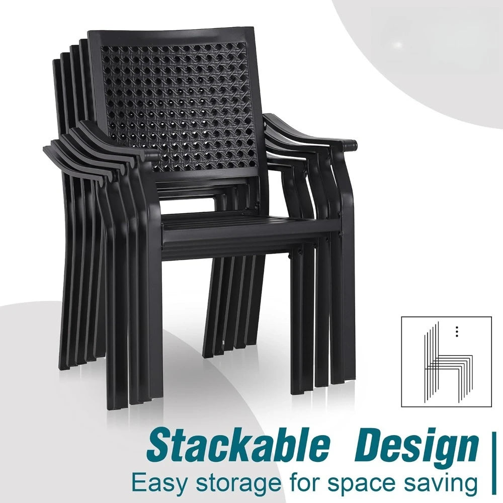 5 Piece Outdoor Dining Set For Four With Square Wrought Iron Table And Stackable Chairs Heavy Duty Patio Deck