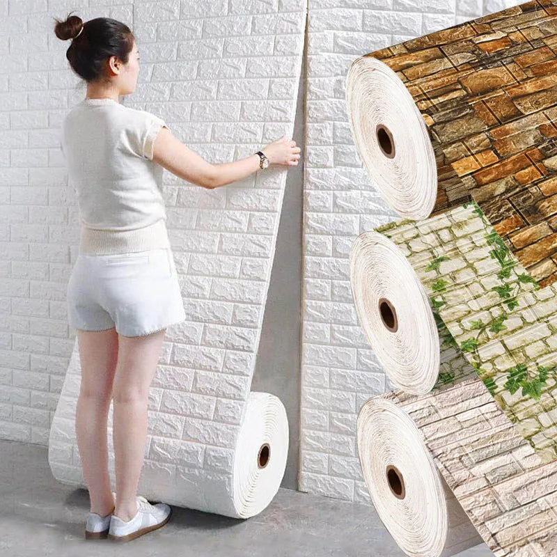 High-concerned 3D Brick Pattern Wall Panels Wallpaper Waterproof DIY