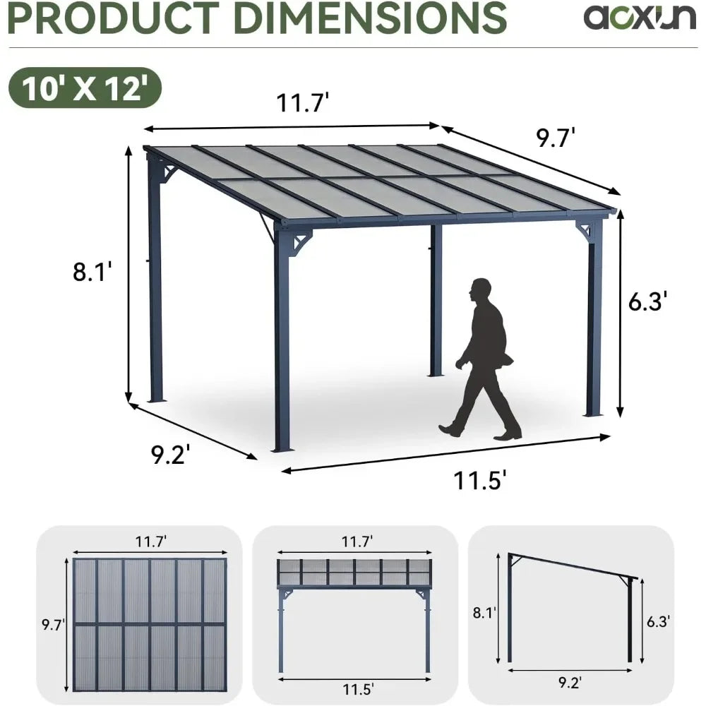 HOME.10' x 12' Gazebo for Patio, Gazebo Pergola with Sloped Roof, Large Wall-Mounted Heavy Duty Awnings, for Backyard, Deck, Pat