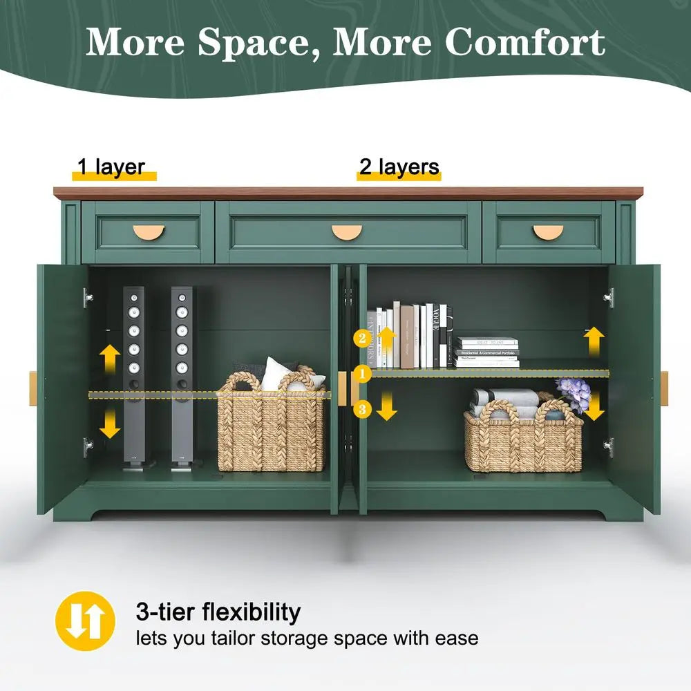 Shaker Style Buffet Sideboard Cabinet With Four Doors And Drawers