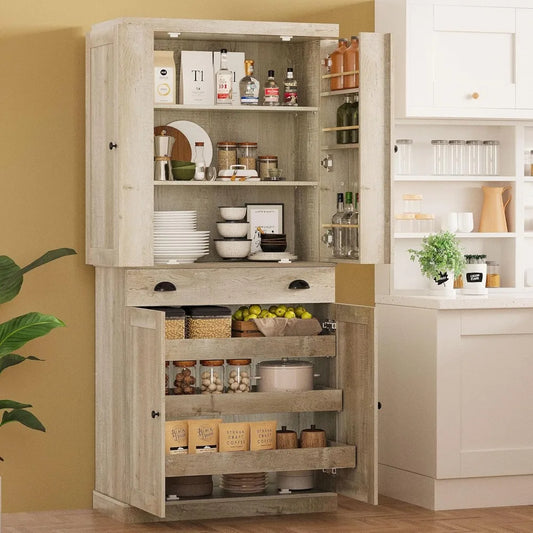 Kitchen Pantry Cabinet Freestanding Cupboard And Sliding Rack