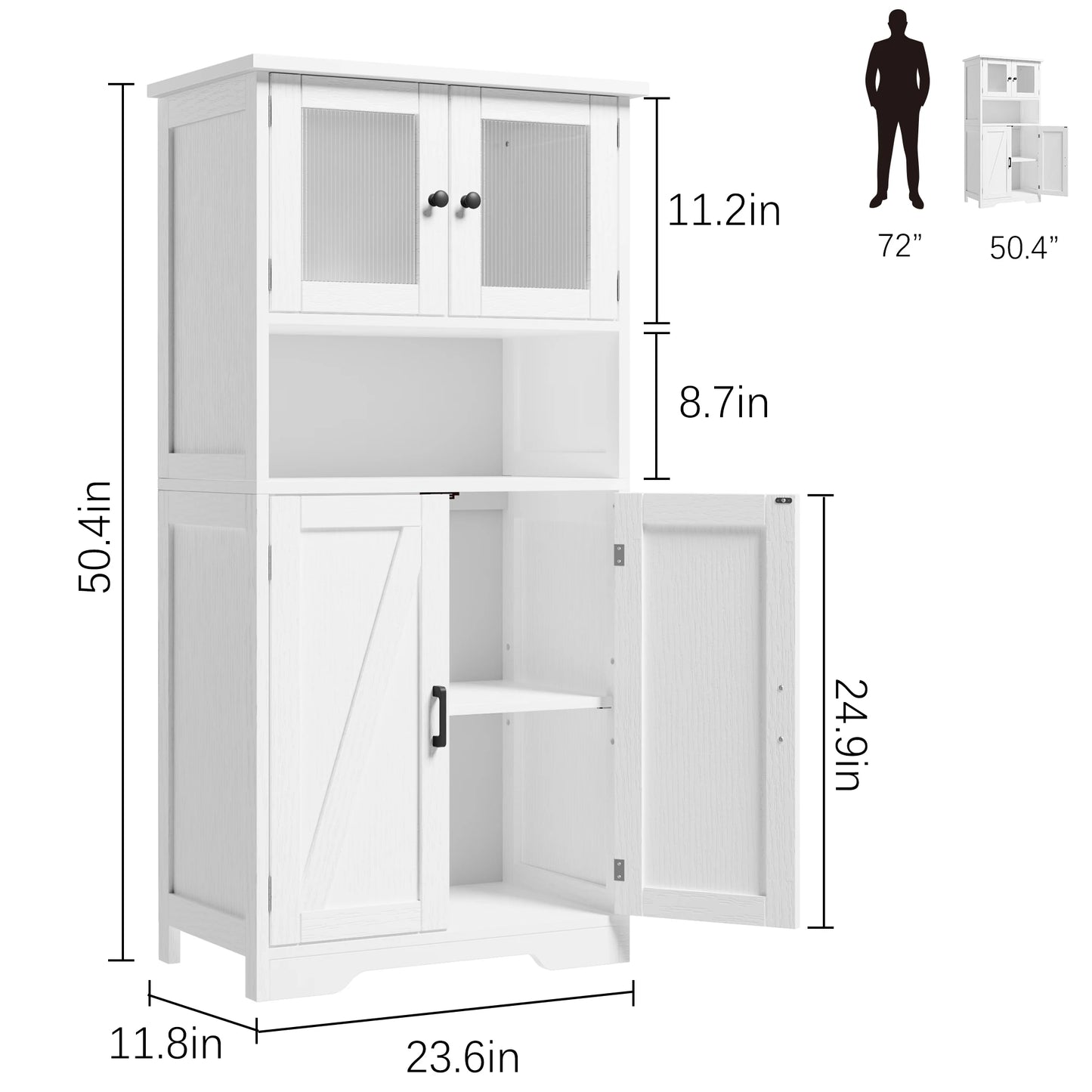 HobbyLane Free Standing Kitchen Cabinet Pantry With Four Doors