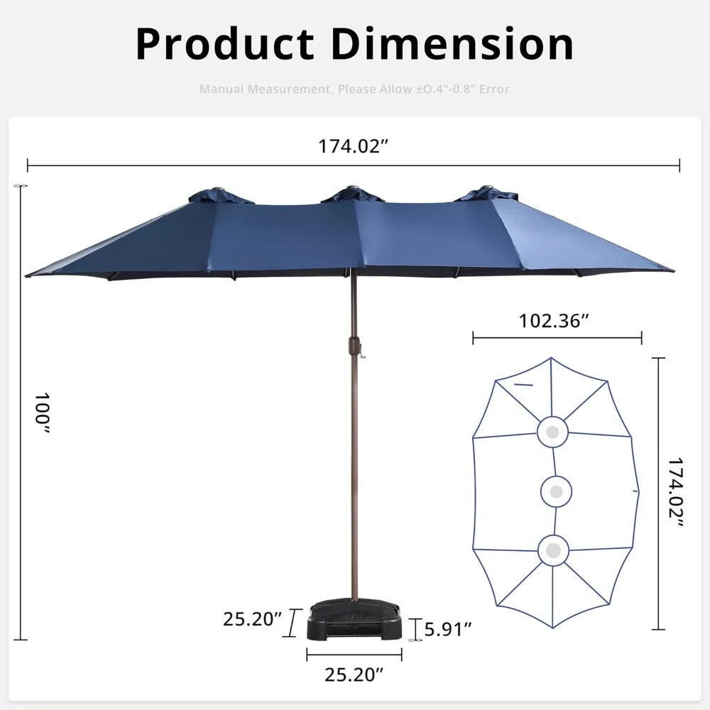 15ft Large Patio Umbrella with Base,Outdoor Rectangle Double-Sided Market Umbrella with Stand Included,Outside Umbrellas for Poo