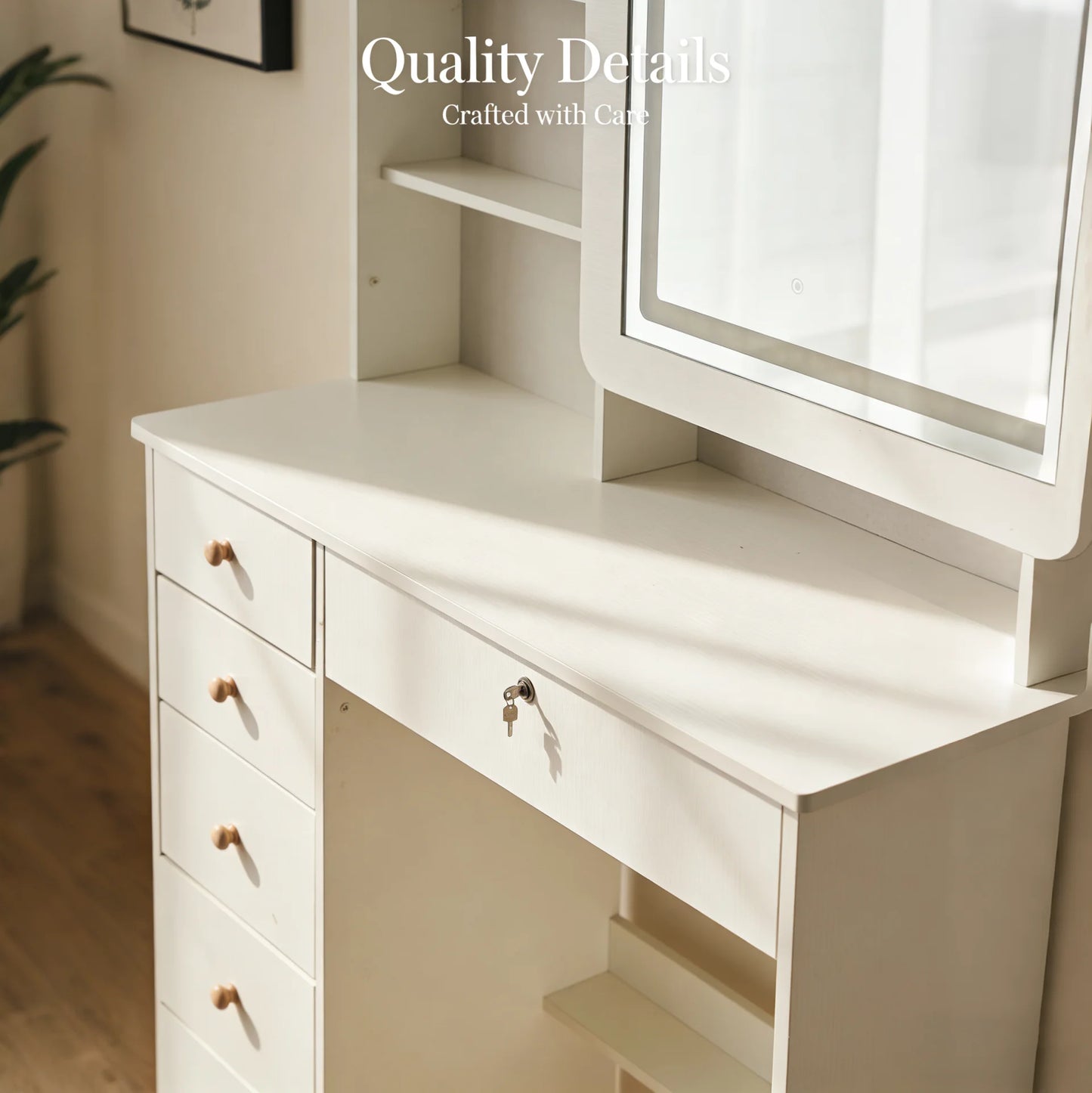 Modern Makeup Vanity Desk With Mirror And Drawers For Bedroom