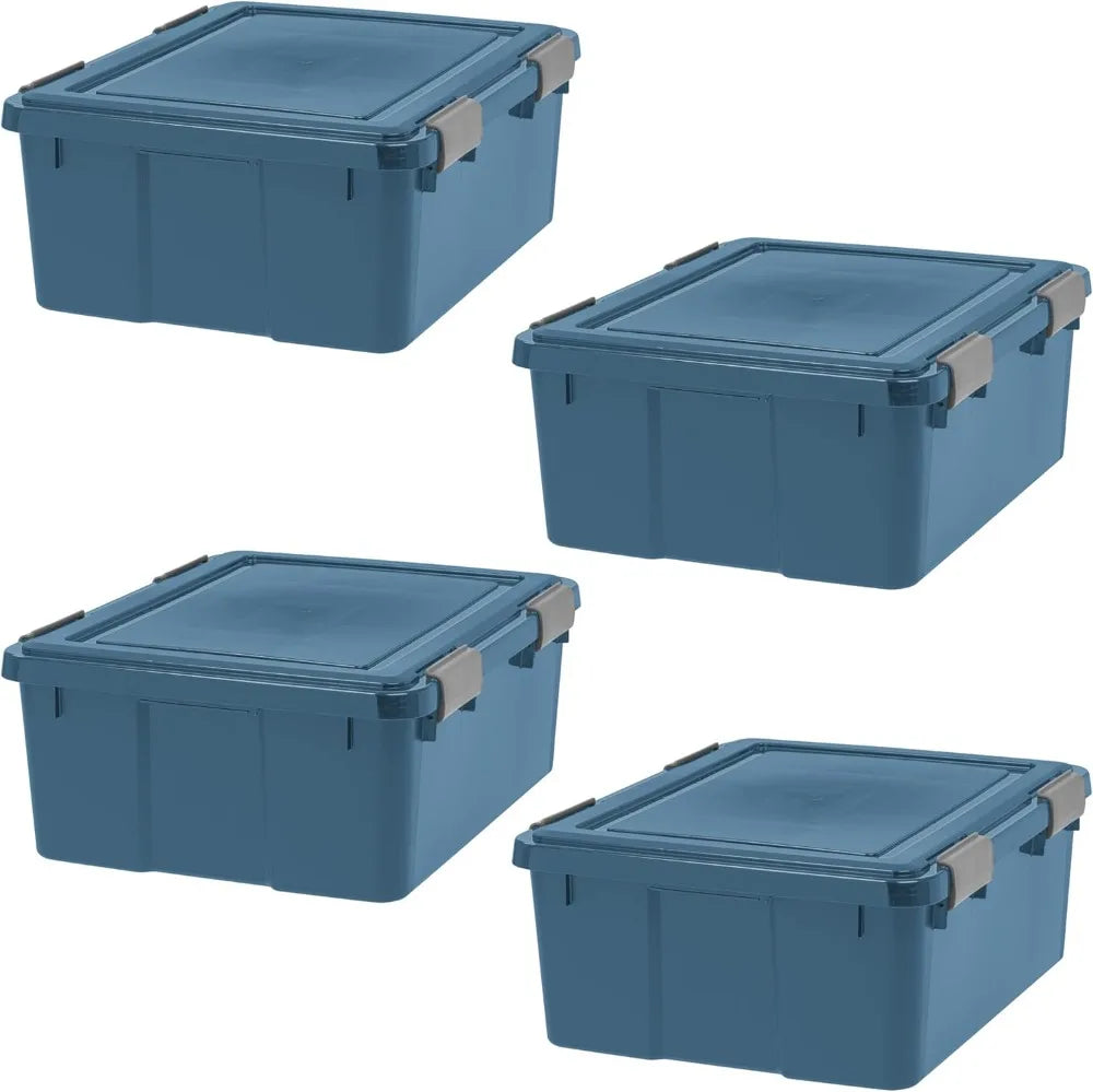 31 Qt Eco-Friendly Storage Bins with Lids, 4 Pack, BPA-Free Plastic Gasket Box with Tight Latch and Seal, Stackable Nestable