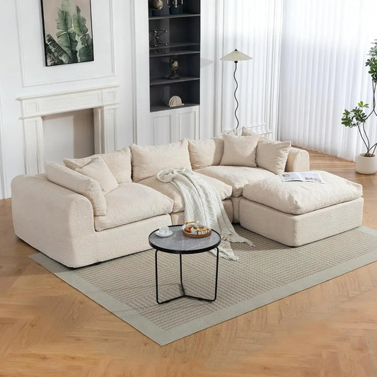 GUANGBAI Cloud Boneless Sofa Couch Deep Seat Modular Sectional Ottoman