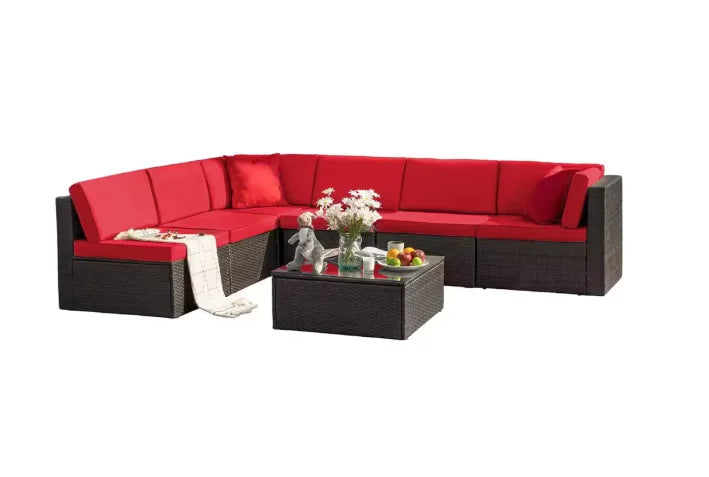 Tozey Outdoor Patio Sofa Sectional Set Weatherproof PE Rattan