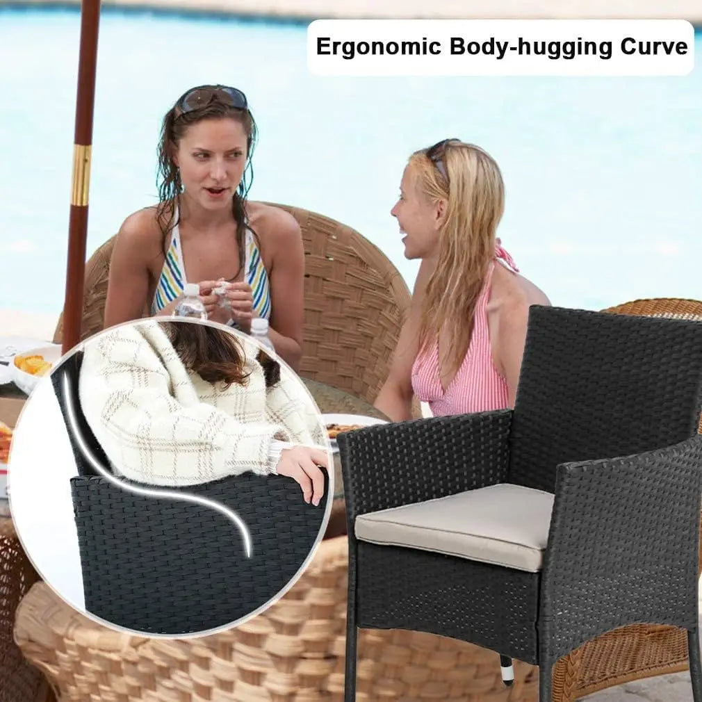 3 Piece Outdoor Rattan Bistro Set Weather Resistant For Patio