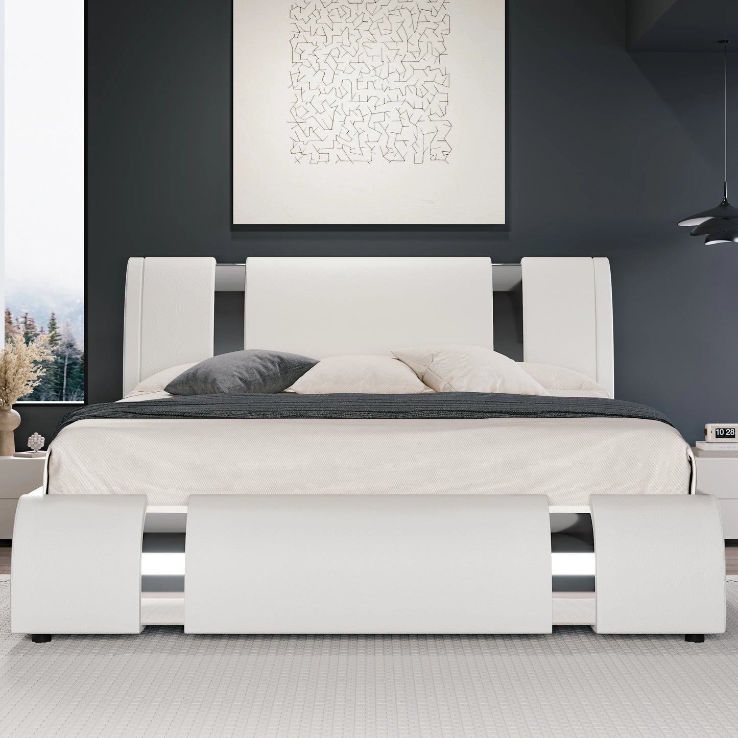 HOOMI Modern Faux Leather Bed Frame With Iron Decor
