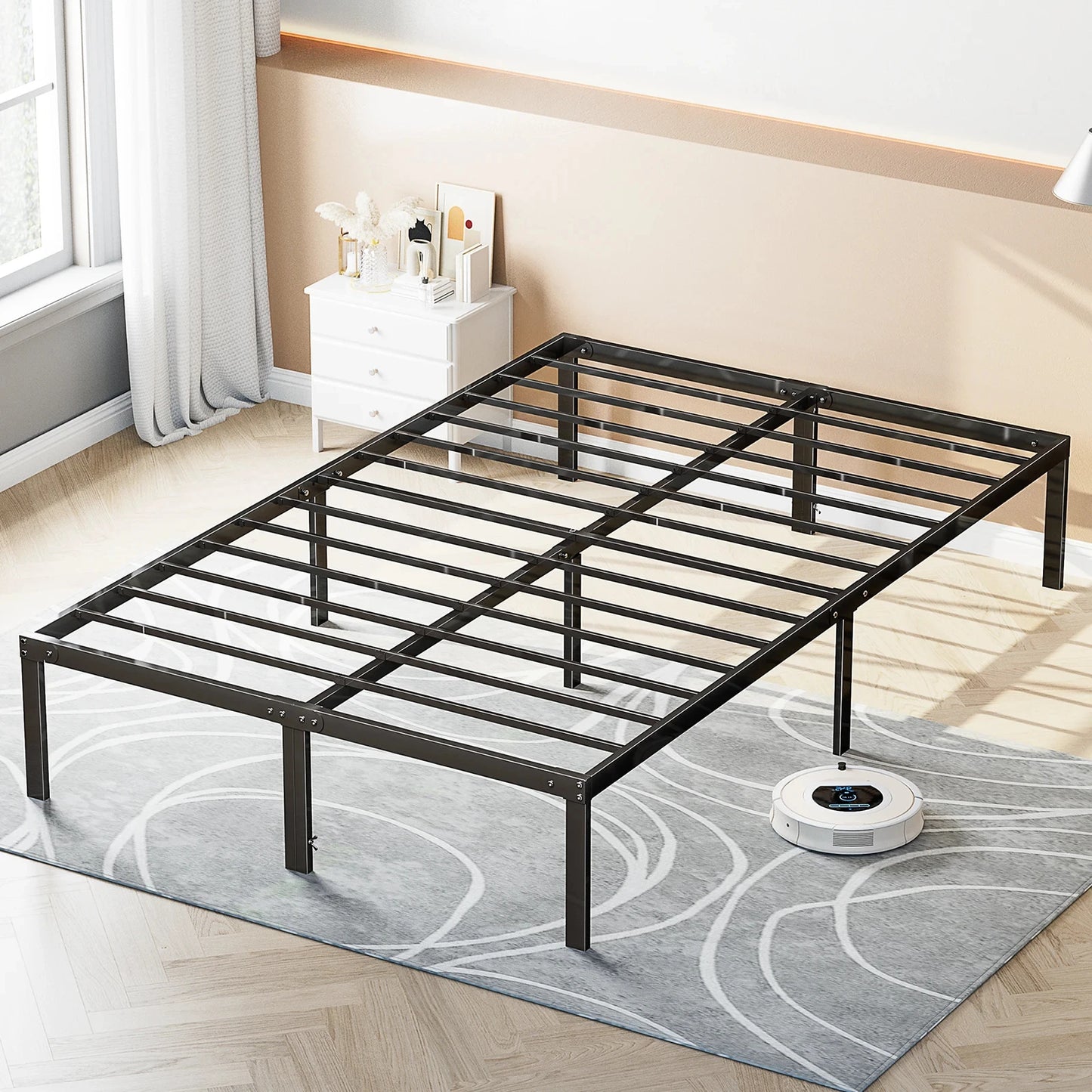 JHK Basic Metal Bed Frame With Steel Slat Support 350LBS