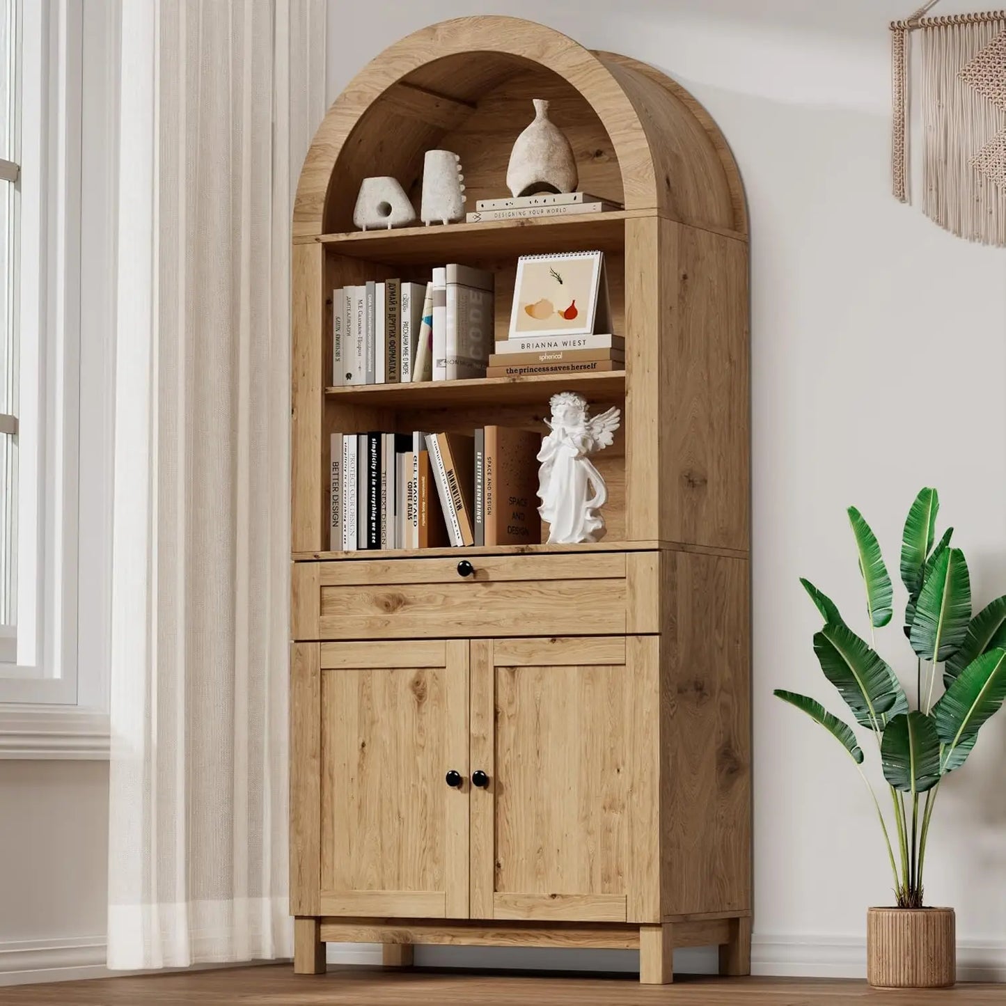 Chengwei Arched Pantry Cabinet Engineered Wood With Smooth Gliding Drawers