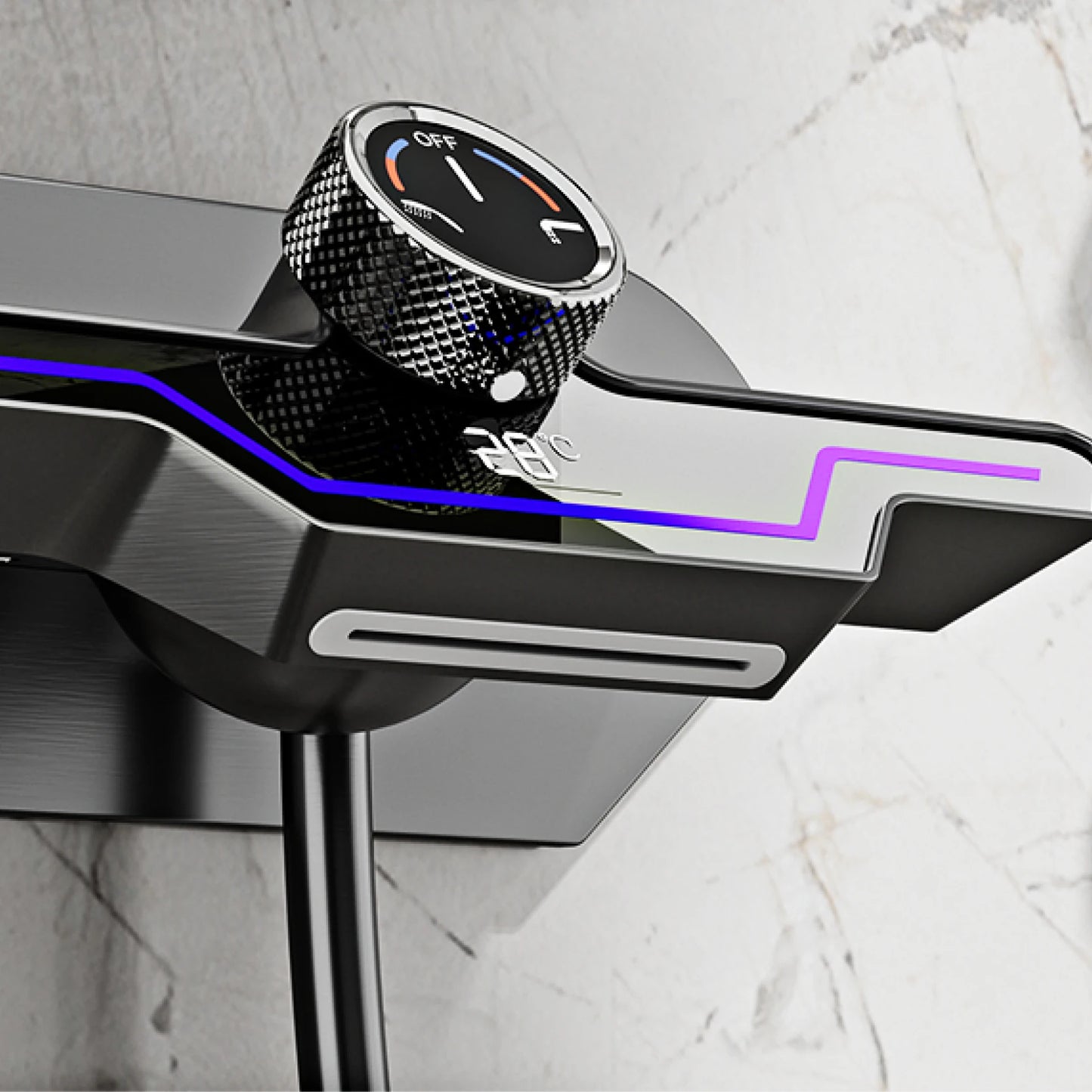 Luxury black brass wall mounted thermostatic bathroom faucet with LED digital display design, embedded hot and cold bathtub Tap