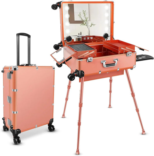 XMSJH Aluminum Trolley Makeup Case With LED Lights Studio