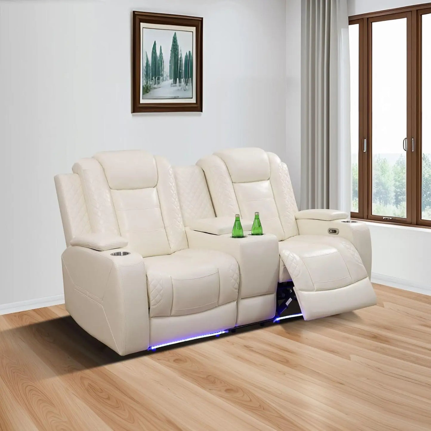 Power Recliner Leather Sofa Set With LED USB Charging