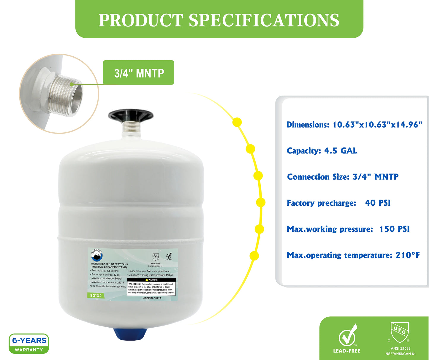 Climber Water Heater Expansion Tank Model 80102 For Home Use