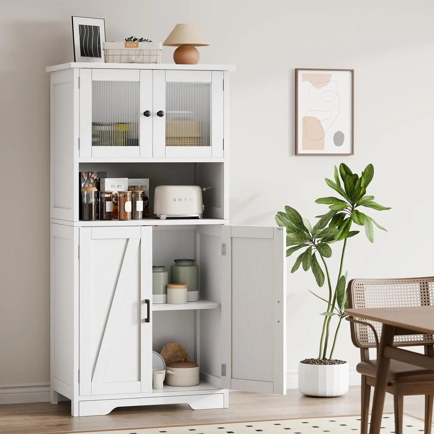 HobbyLane Free Standing Kitchen Pantry Cupboard Four Doors