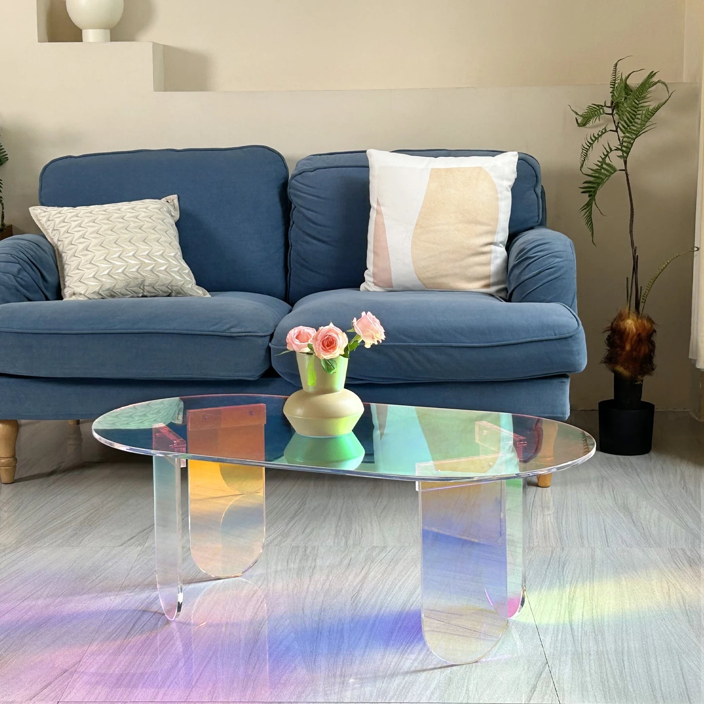 Folded Acrylic Coffee Table Modern Oval End Table Furniture