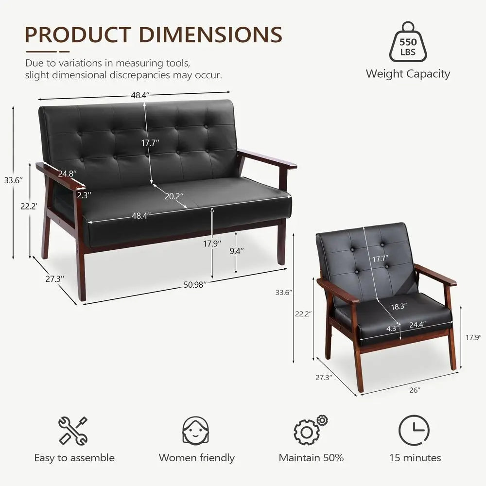 QWC Mid Century Sofa Set With Two Elegant Accent Chairs