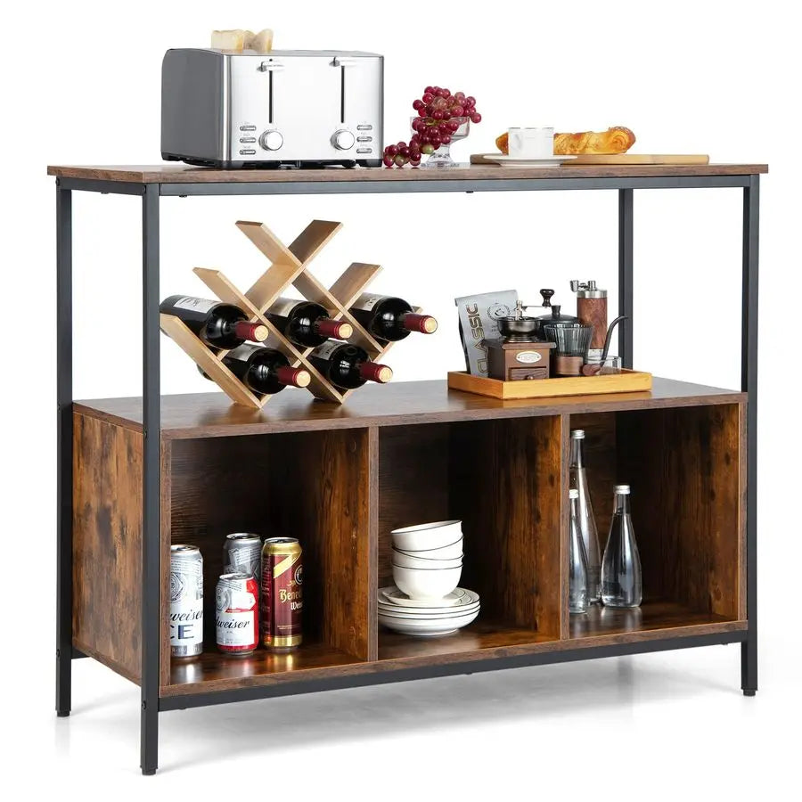 Buffet Sideboard Kitchen Pantry With Spacious Top And 3 Cube Storage Cabinet