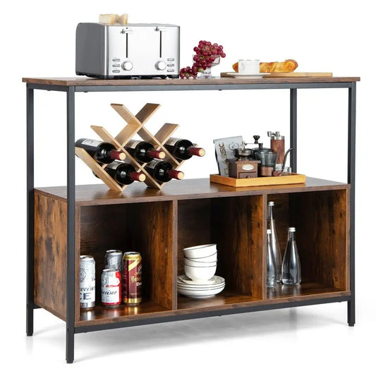Buffet Sideboard Kitchen Pantry With Spacious Top And 3 Cube Storage Cabinet