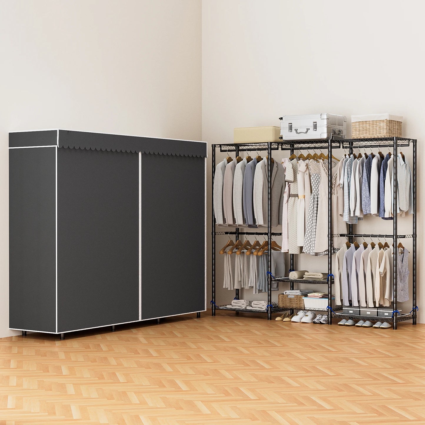 Heavy Duty Metal Clothes Rack Storage Organizer Freestanding Wardrobe 960 Lb