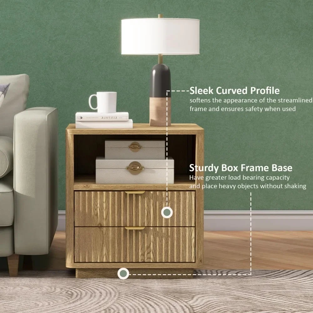 ANGDUO Fluted Nightstands Set of 2 Modern Bedside Tables