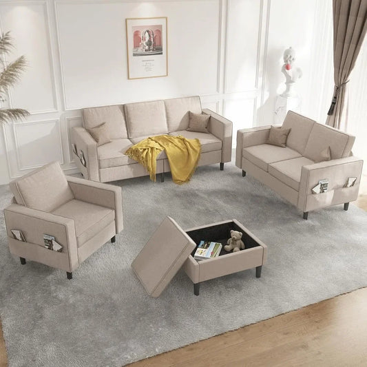L Shaped Sectional Sofa Set With Ottoman Living Room