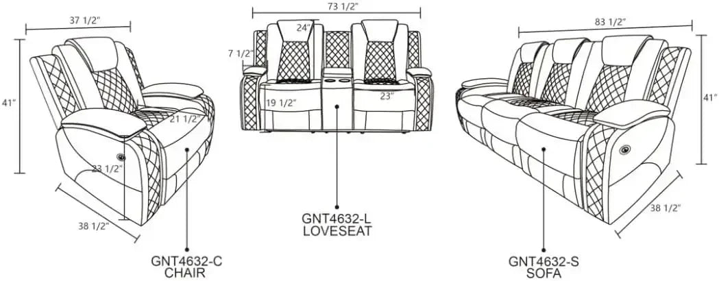Electric Recliner Sectional Sofa Set With LED Light Wireless Charging