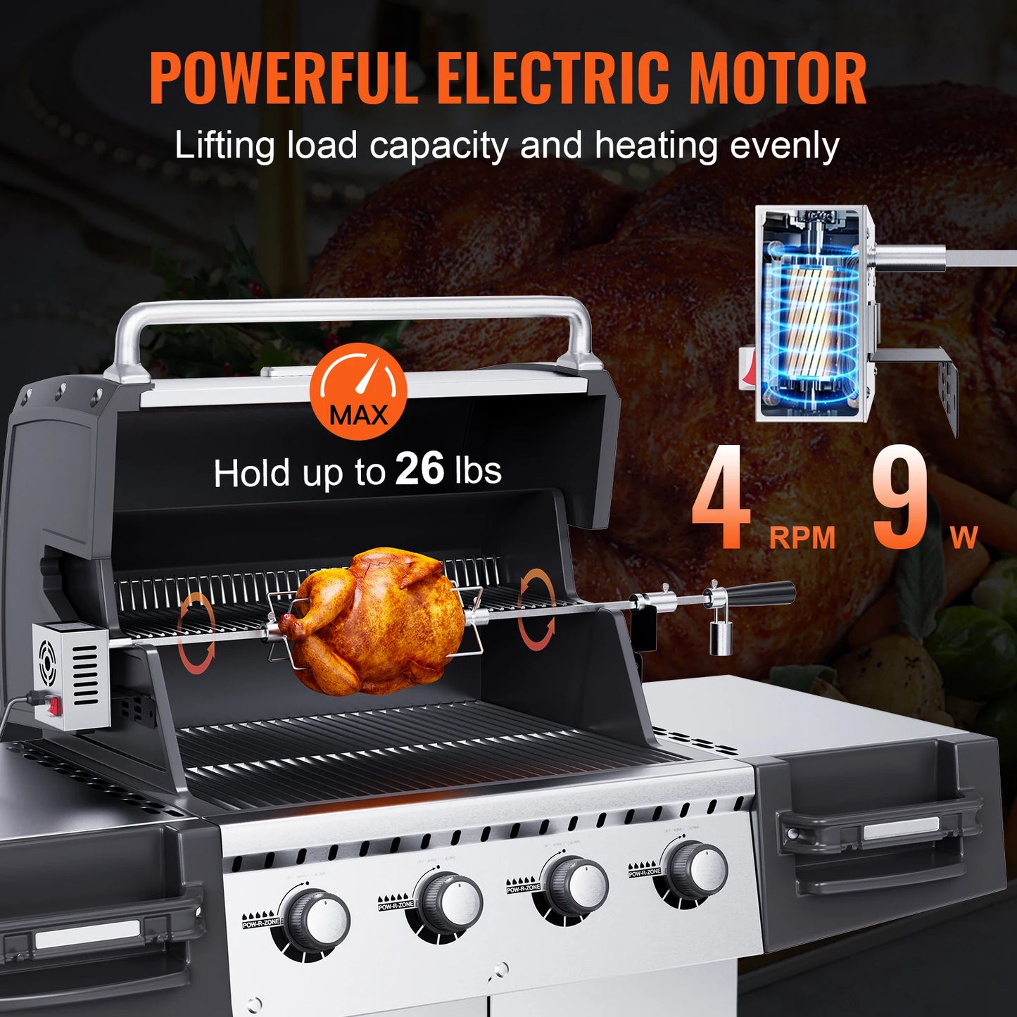 VEVOR Universal Grill Rotisserie Kit For Electric BBQ Grills Motor