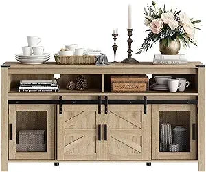 MKDK Farmhouse Buffet Cabinet Rustic Sideboard Barn Doors