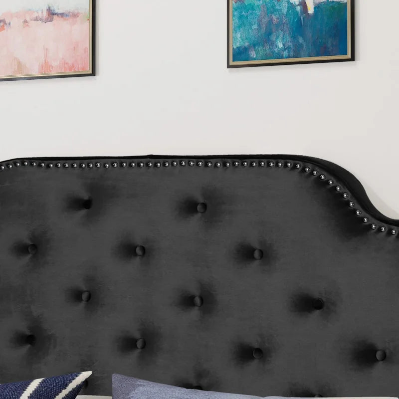 (UUX) Home Silas Velvet Headboard, Queen / Full,  Black UZ
