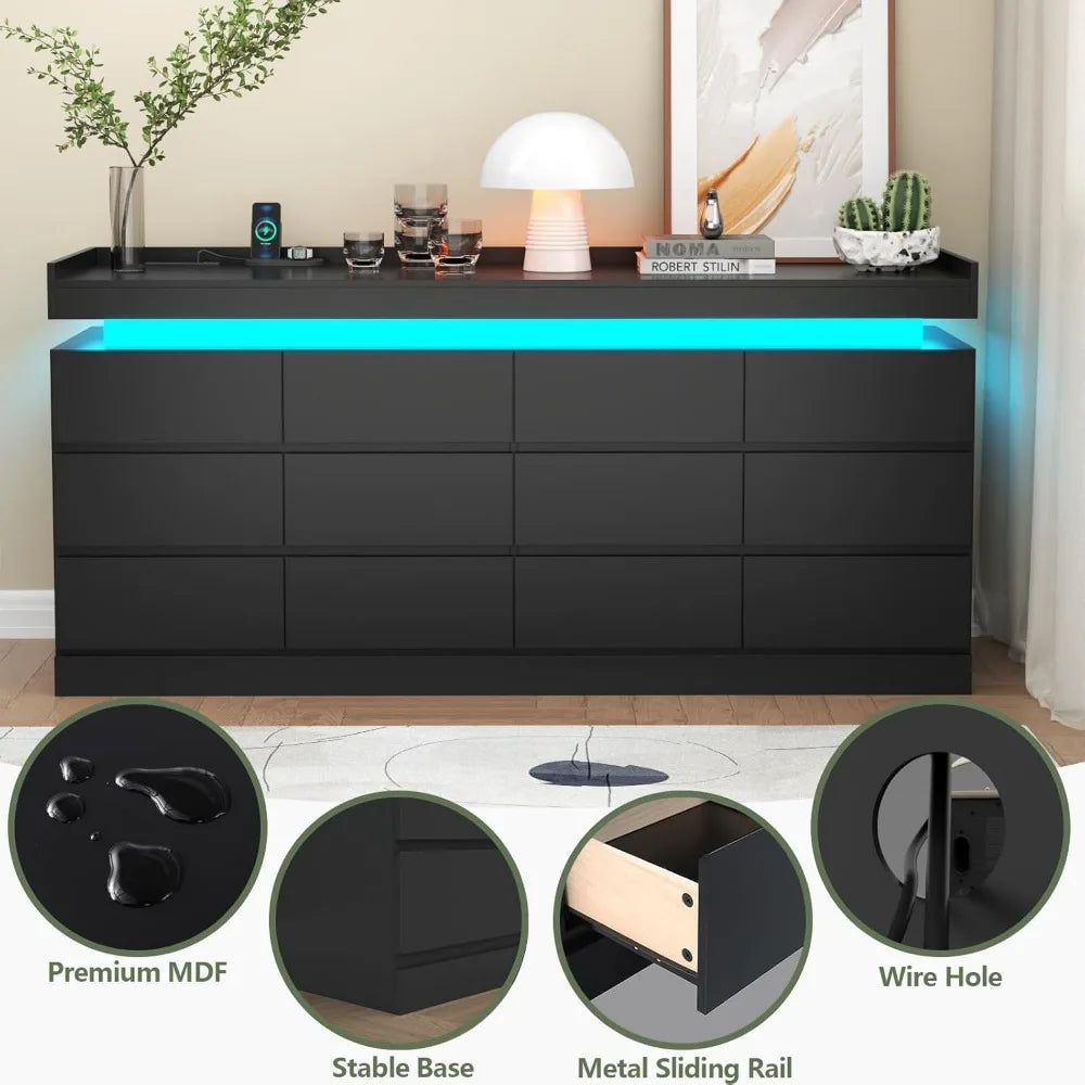 RBXC 12 Drawer Dresser With Power Outlet And LED Light