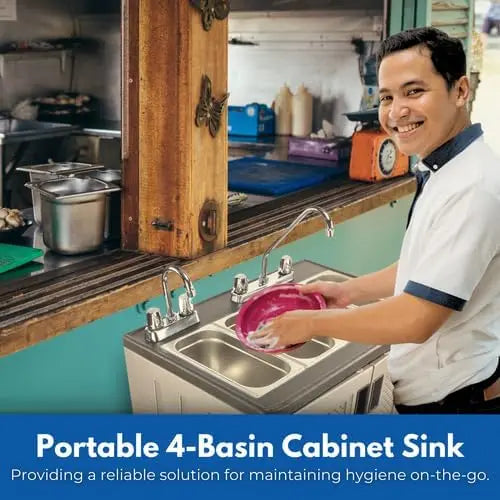 XMSJ Portable Hand Wash Sink 4 Compartment Basin Hot Water