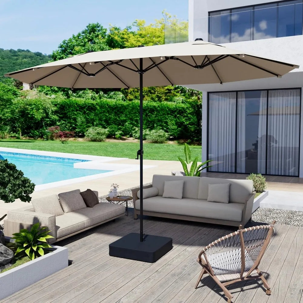 Rectangular Patio Umbrella With Crank Handle And Double Canopy