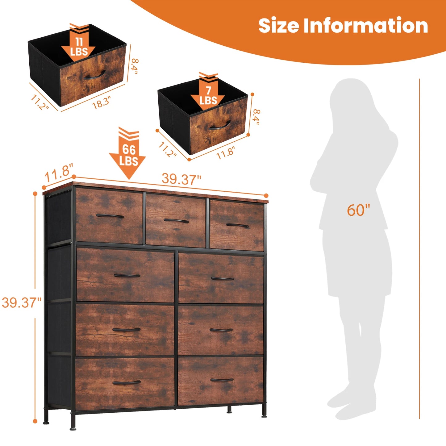 JHK 9 Drawer Fabric Storage Dresser Wardrobe Tall Chest Organizer For Bedroom