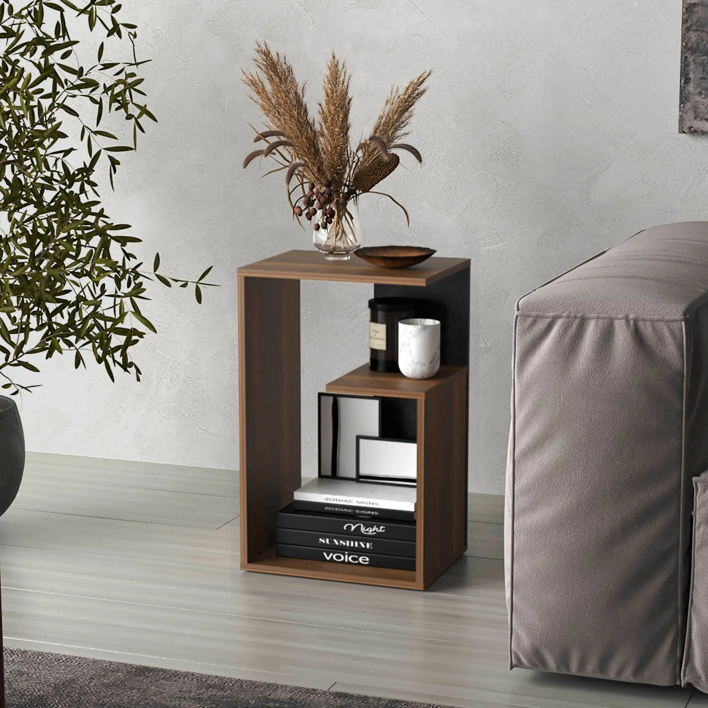 TUHOME Everet Wood Side Table Three Tier Modern Style