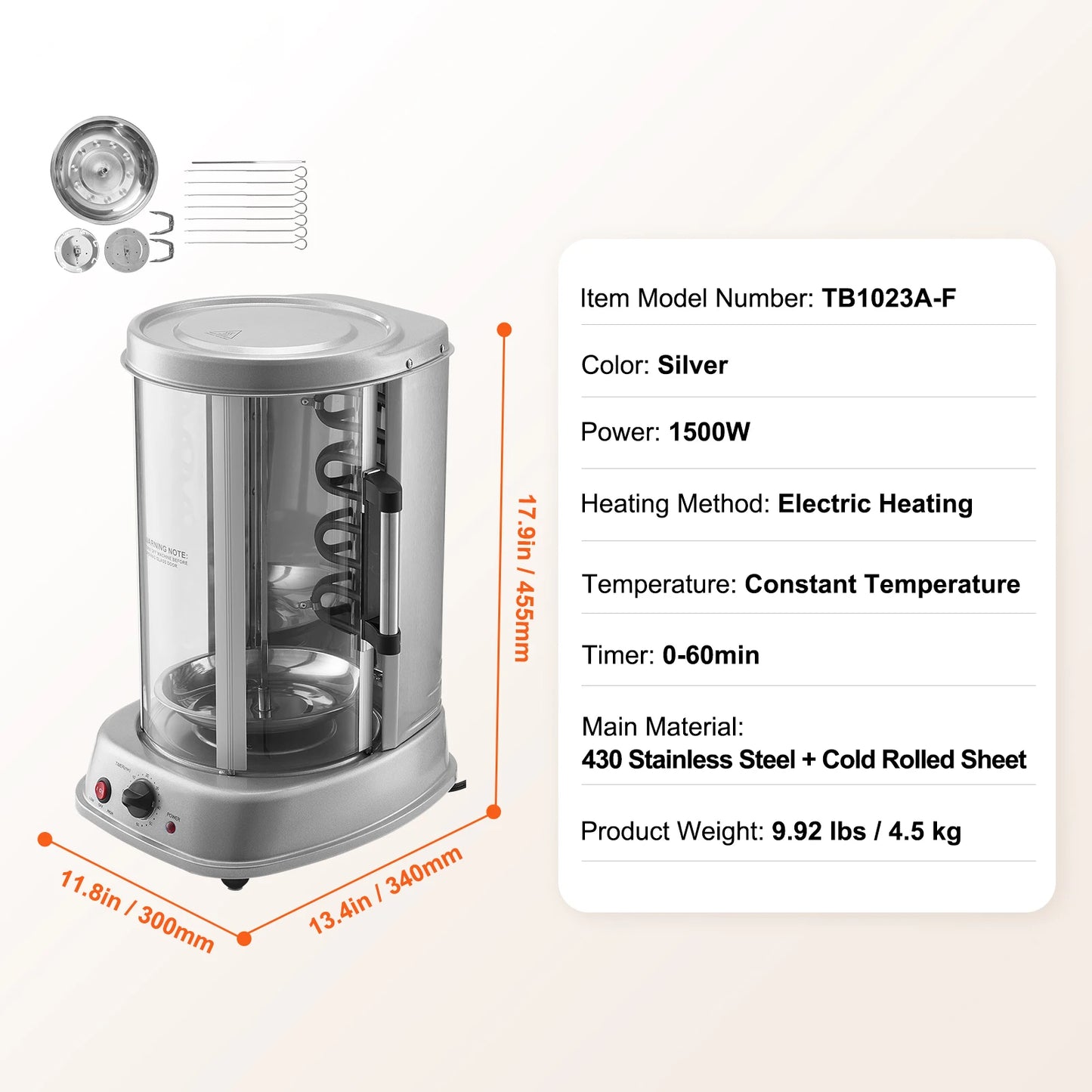 Shawarma Grill Machine Vertical Gyro Rotisserie Oven Doner Kebab