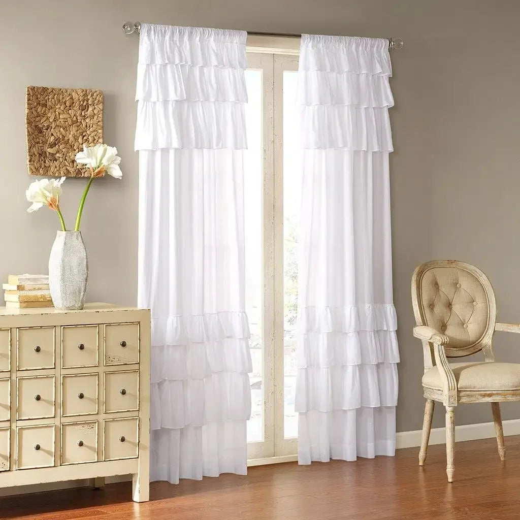 Madison Park Anna Ruffled Curtain 100 Percent Cotton Voile