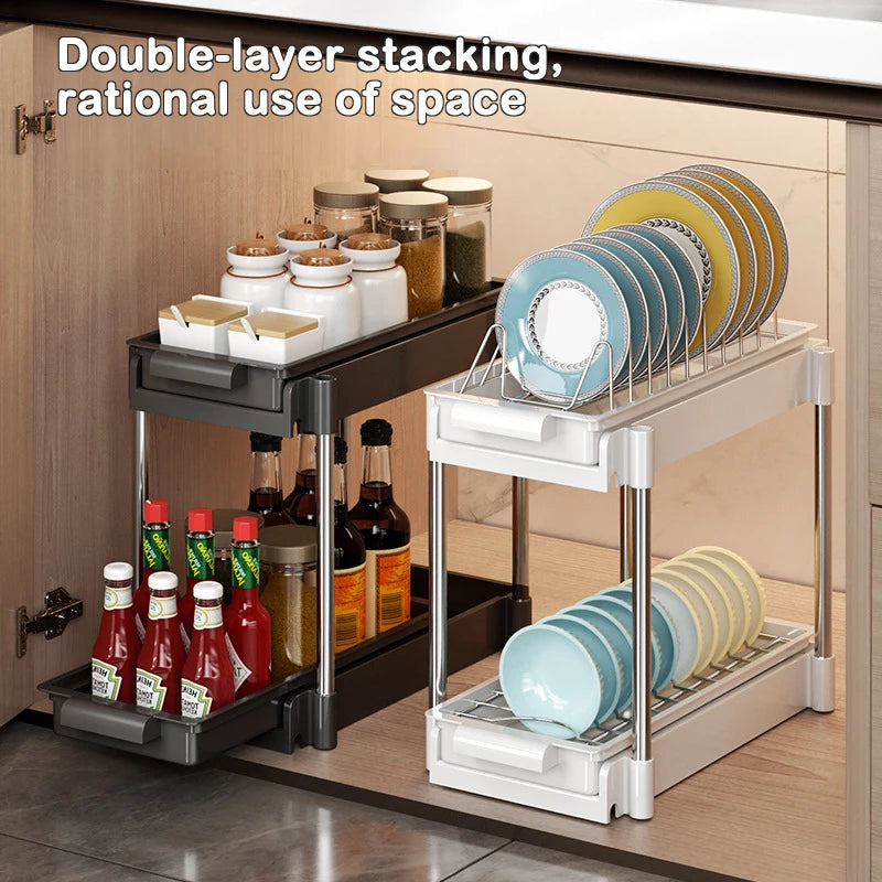 None Kitchen Pull Out Dish Rack With Drainboard Cabinet Organizer