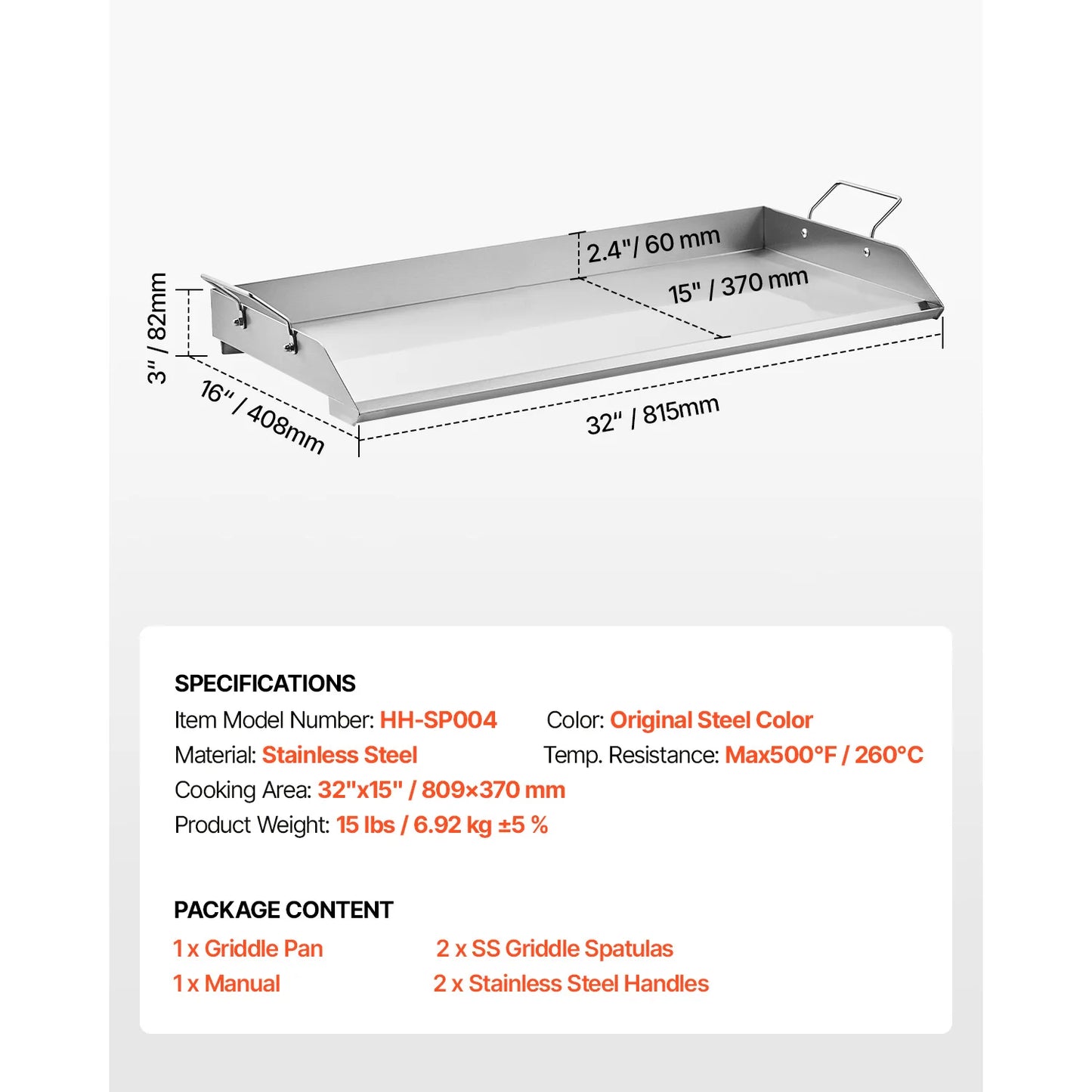 SucceBuy Stainless Steel Griddle Pan Flat Top Gas Grill