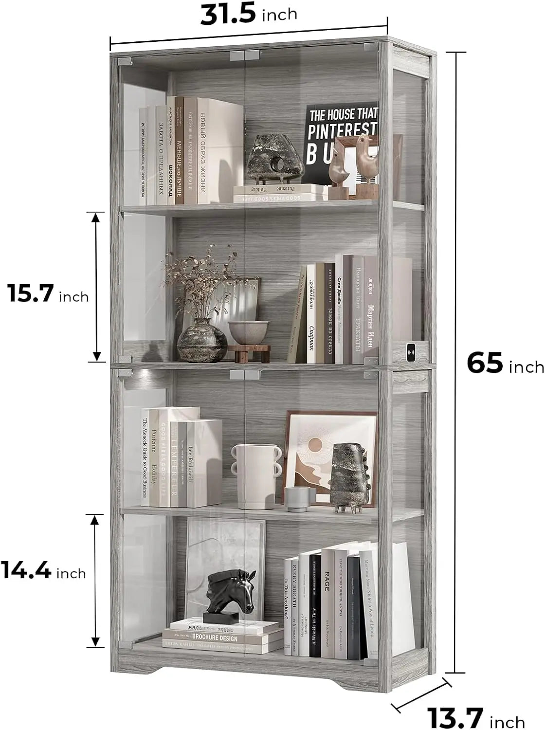 XMSJH Display Cabinet With Glass Doors 4 Tier Curio