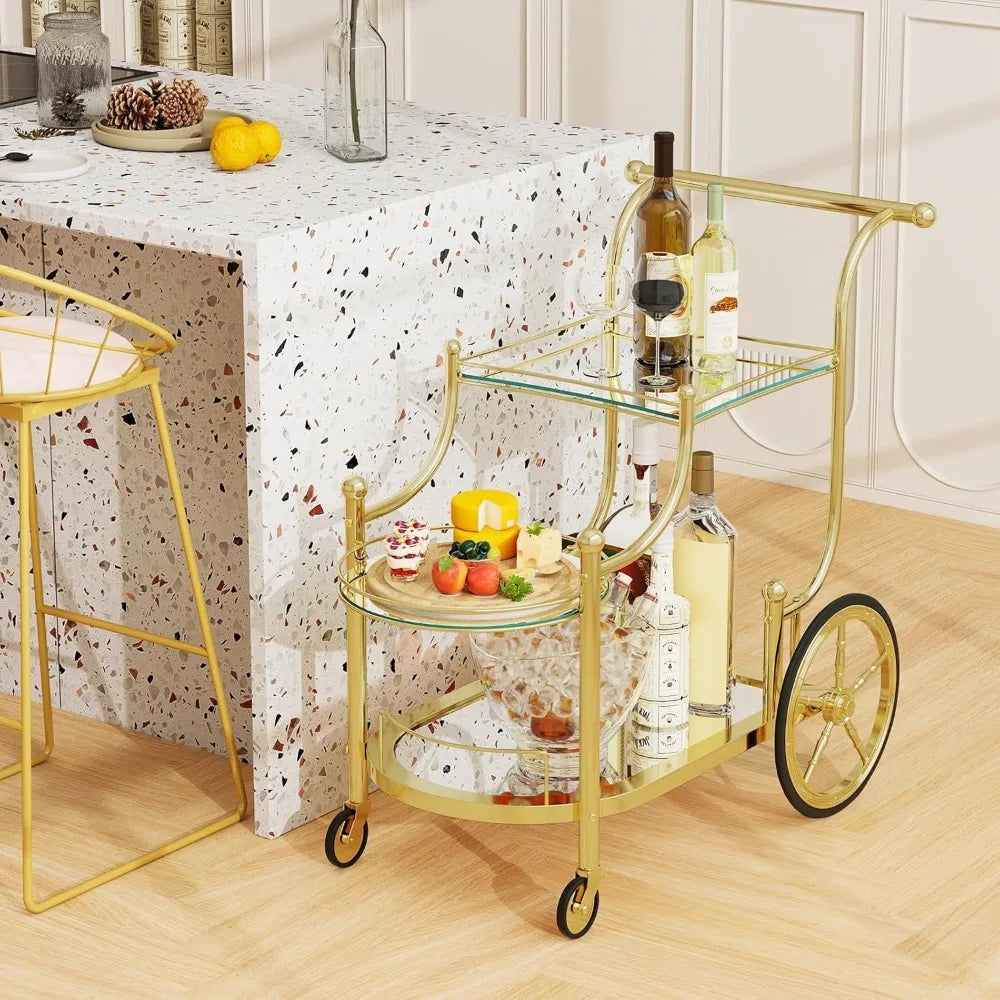 DAFIFY Bar Cart Rolling Serving Cart With Mirrored Shelves
