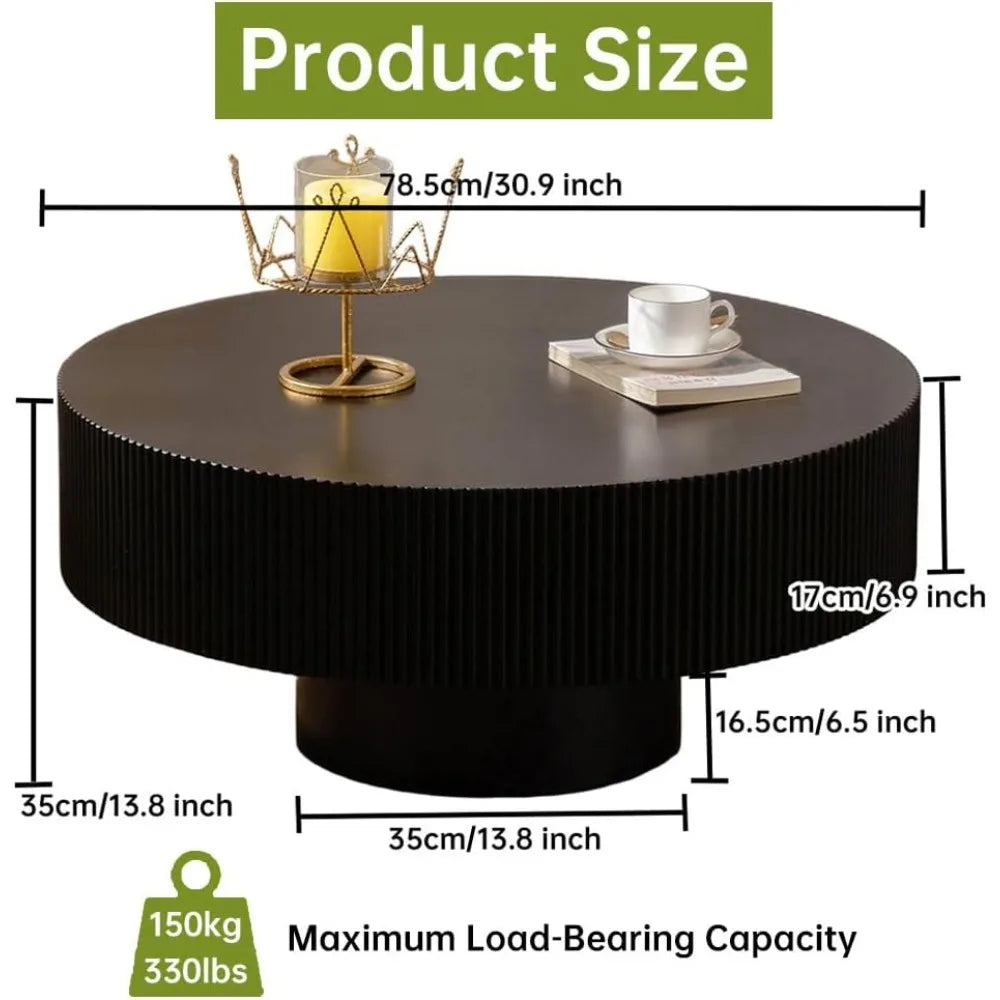 RBXC Round Fluted Drum Coffee Table For Living Room