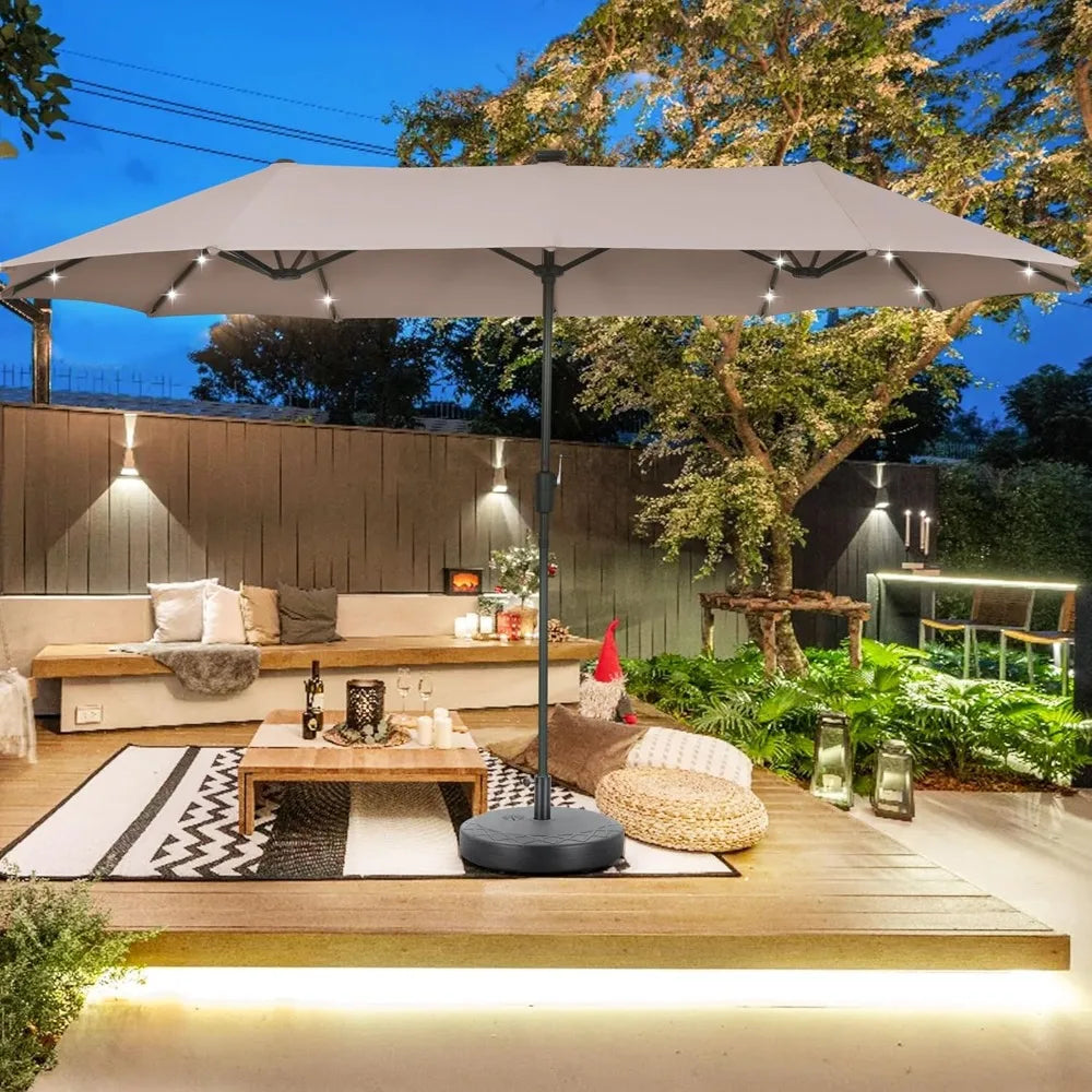 13 FT Rectangular Patio Umbrella and Matching Base with 36 Solar Powered LED Lights Ultimate Sun Protection
